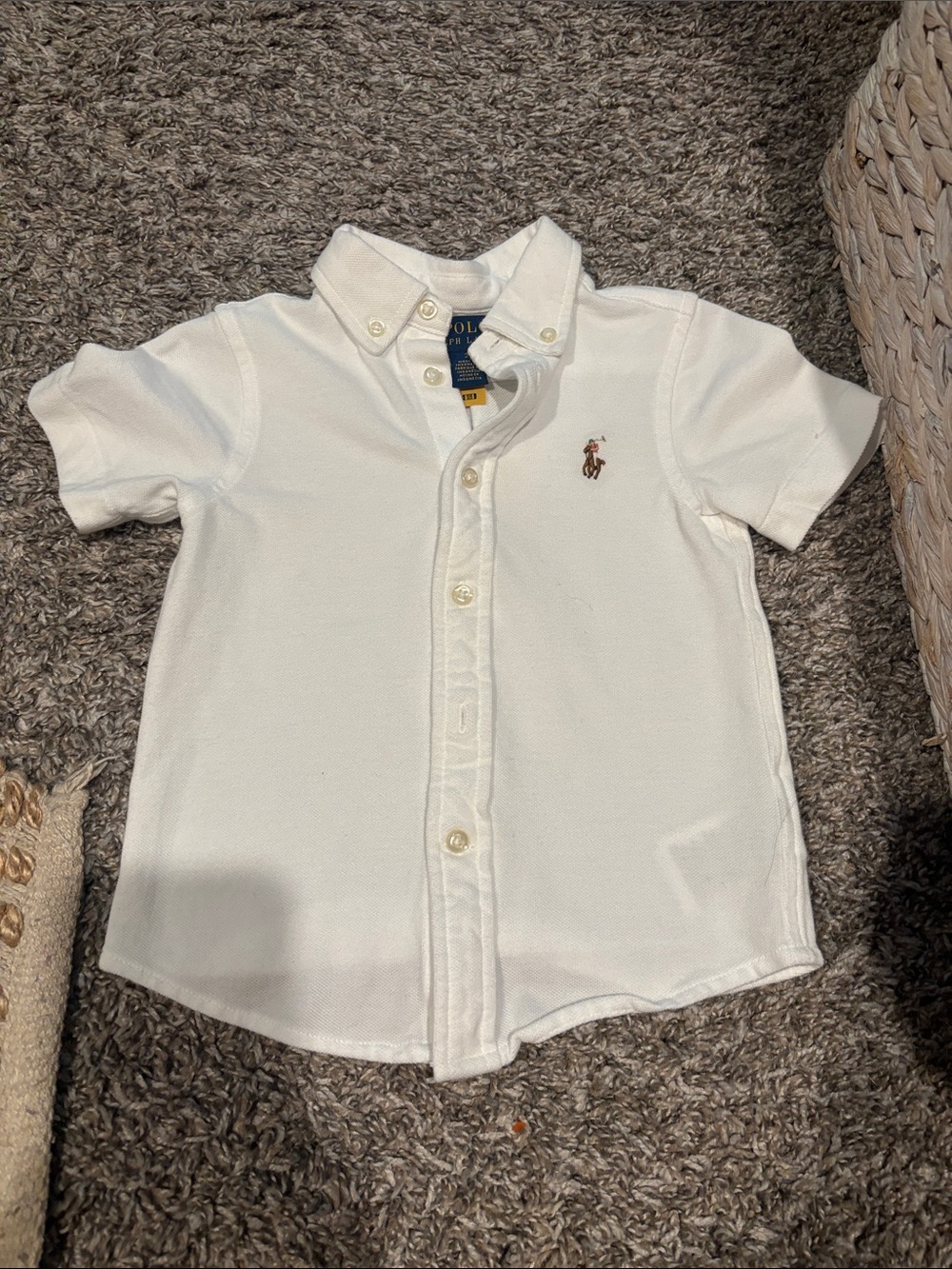 Ralph Lauren White Short-Sleeve Button-Down Polo Shirt for Kids